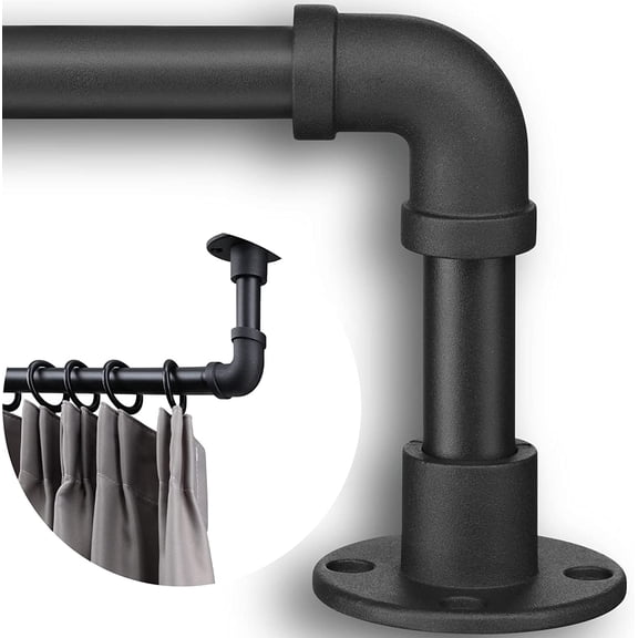 Industrial Curtain Rods - Matte Black Pipe Curtain Rod for Windows 48 to 84 inch - 1 Inch Heavy Duty Blackout Curtain Rod Set for Room Divider - Outdoor Rustic Wrap Around Curtain Rods for Patio