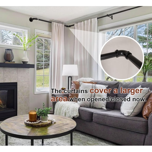 Industrial Curtain Rods for Windows 48 to 84, 2 Pack 1 Inch Heavy Duty Curtain Rods, Outdoor Curtains Rod 48-84 inch, Wrap Around Blackout Curtains Rod, Rustic Black