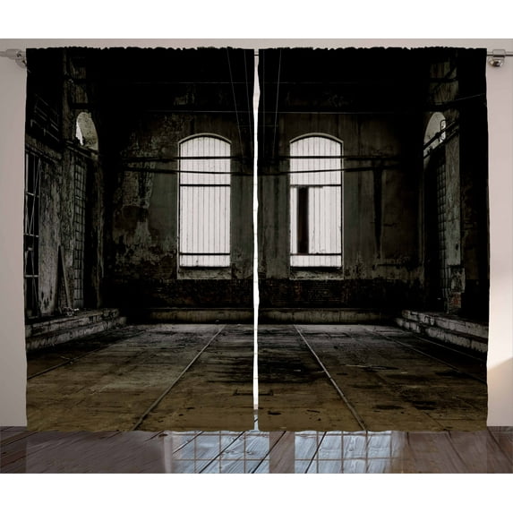 Ambesonne Industrial Curtains 2 Panel Set, Wrecked Walls, 108" x 63", White Dark Brown