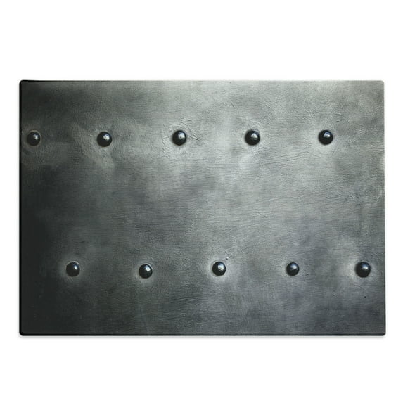 Industrial Cutting Board, Black Grunge Plate Armour Digital Print Rivets Vintage Theme Print, Decorative Tempered Glass Cutting and Serving Board, Large Size, Black Grey, by Ambesonne