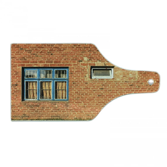 Industrial Cutting Board, Discarded Ruin with Old Windows and Wall Aged Construction in Suburbs Print, Decorative Tempered Glass Cutting and Serving Board, Wine Bottle Shape, Multicolor, by Ambesonne
