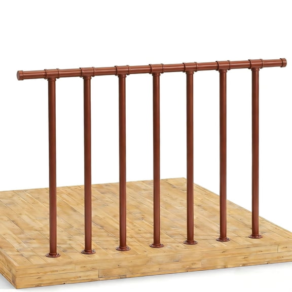 Industrial Deck Railing Kit Metal Porch Railing Wrought Iron Railings Flat Hand Rail with Balusters Guard Rail Kit for Porch, Patio, and Balcony, Indoor & Outdoor, Bronze (34 in. H x 4 ft. W)