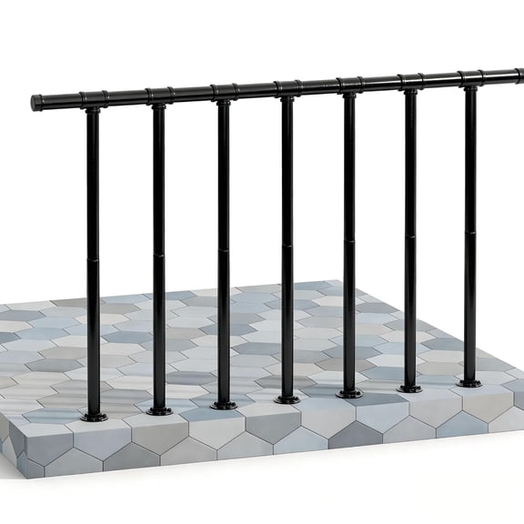Industrial Deck Railing Kit Metal Porch Railing Wrought Iron Railings Flat Hand Rail with Balusters Guard Rail Kit for Porch, Patio, and Balcony, Indoor & Outdoor, Bronze (34 in. H x 4 ft. W)