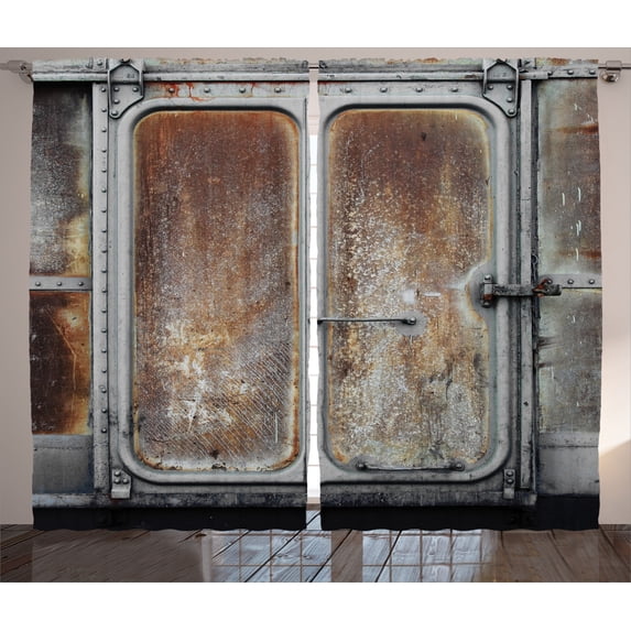 Ambesonne Vintage Curtains 2 Panel Set, Power Locomotive Train, 108" x 84", Grey Brown