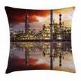 thumbnail image 1 of Industrial Decor Throw Pillow Cushion Cover, Oil Refinery Petrochemical Industry Water Reflection Dramatic Sky Twilight, Decorative Square Accent Pillow Case, 16 X 16 Inches, Multicolor, by Ambesonne, 1 of 2