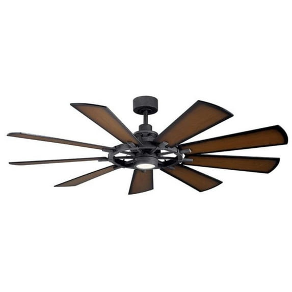 Industrial Design Windmill 9-Blade Ceiling Fan with Opal Etched Light Kit 65 inches W X 16.5 inches H-Distressed Black Finish Bailey Street Home