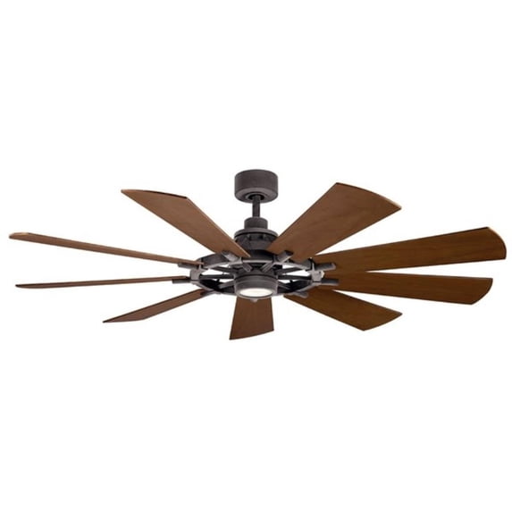 Industrial Design Windmill 9-Blade Ceiling Fan with Opal Etched Light Kit 65 inches W X 16.5 inches H-Weathered Zinc Finish Bailey Street Home