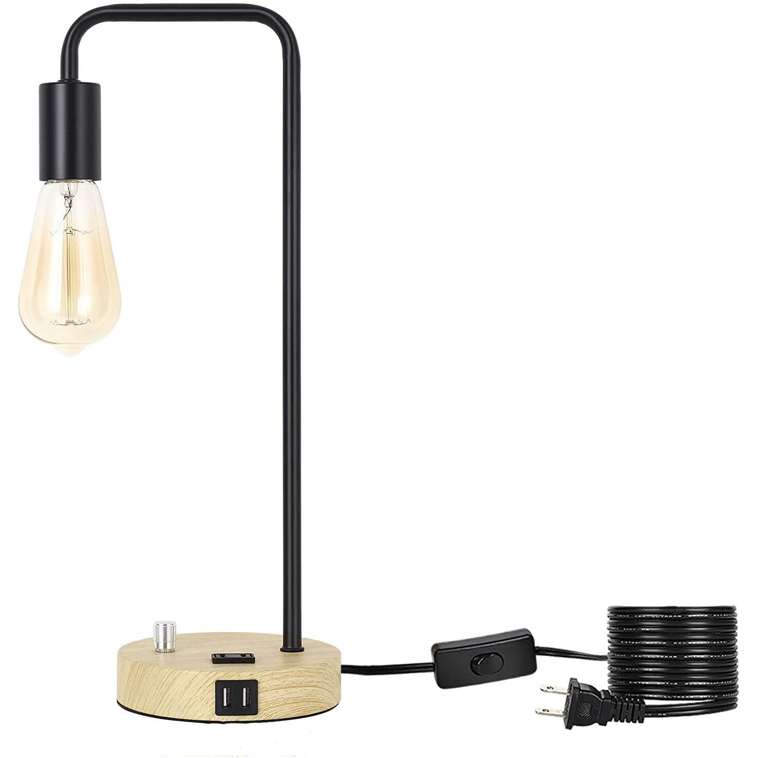 Industrial Desk Lamp With Dual Usb Ports And Ac Socket, Retro Minimalist Industrial Style Desk Lamp