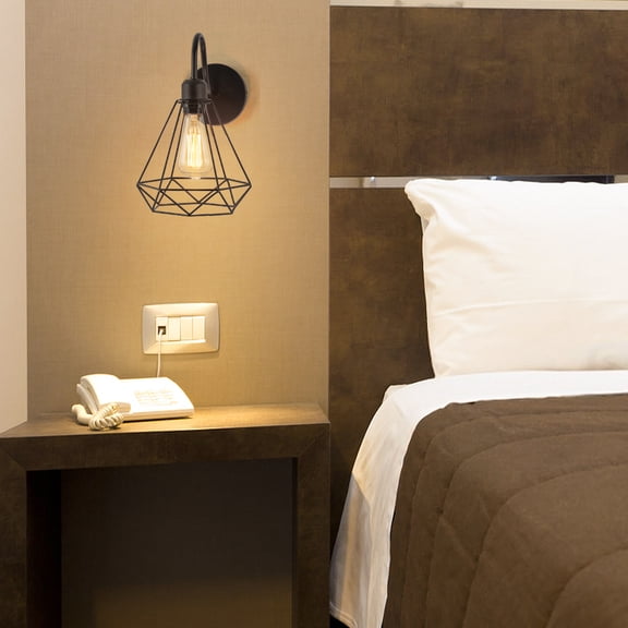 Industrial Diamond Cage Wall Sconces  Set of 2, Black Metal Wire Cage Wall Lights for Bedroom, Bathroom, Hallway (E26 Socket, Bulb Not Included)