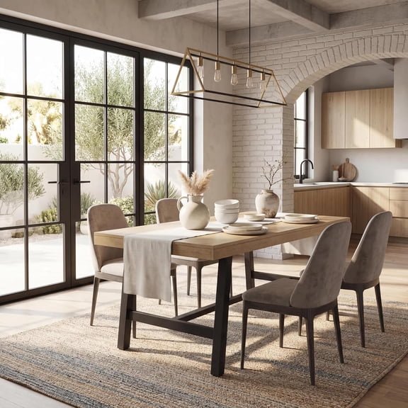 Industrial Dining Table for 4-6 People, 63" Long Large Kitchen Table with Sturdy Metal Frame, Rectangular Counter for Dinner, Kitchen, Dining Room (Brown, 63" Non-extendable)