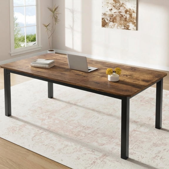 Industrial Dining Table for 6-8, 78.7'' Extra Long Rectangular Table, Sturdy Metal Frame, Rustic Brown & Grey Finish, Modern Home & Kitchen Furniture (Only Table)