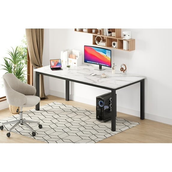 Industrial Dining Table for 6–8 - Long Rectangular Modern Kitchen & Dining Room Table with Sturdy Metal Legs - Wood Grain Finish, Rounded Corners - Versatile for Living Room, Office, or Workspace