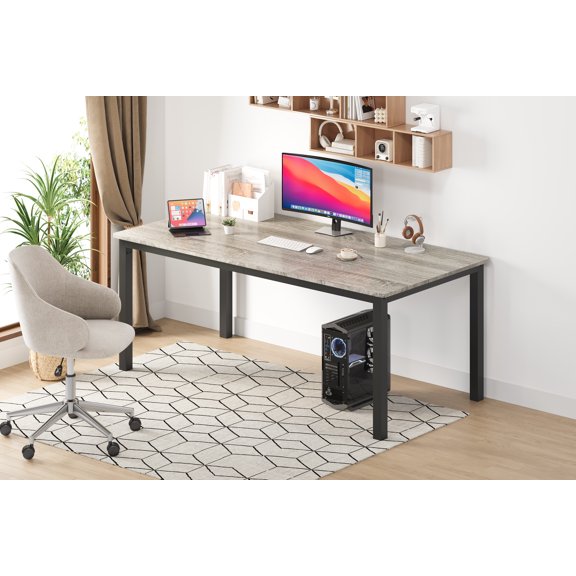 Industrial Dining Table for 6–8 - Long Rectangular Modern Kitchen & Dining Room Table with Sturdy Metal Legs - Wood Grain Finish, Rounded Corners - Versatile for Living Room, Office, or Workspace