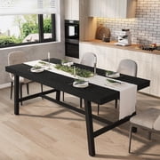 Industrial Dining Table for 6-8 People, 70.87" Long Wooden Kitchen Table with Sturdy Metal Frame & Black Finish, Seats 6 Rectangular Counter for Dinner, Kitchen, Dining Room - Black