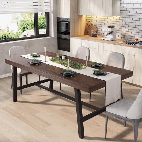 Industrial Dining Table for 6-8 People, 70.87" Long Wooden Kitchen Table with Sturdy Metal Frame & Finish, Seats 6 Rectangular Counter for Dinner, Kitchen, Dining Room-Rustic Birch
