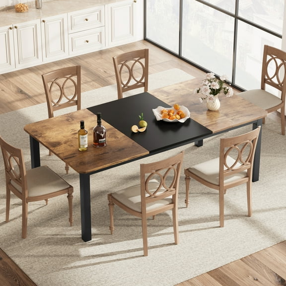 Industrial Dining Table for 6~8 People, 78.7" Long Kitchen Table, Wood Dining Table, Kitchen & Dining Room Table, Rectangle Dining Room Table For 6 Ideal For Dinner Or Meeting