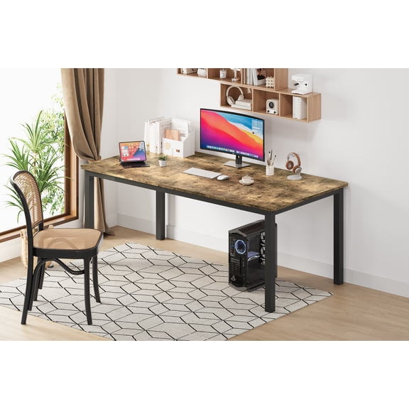 Industrial Dining Table 70-79" for 6-8 – Large Rectangle Wood Top, Sturdy Metal Legs, Rounded Corners – Modern Rustic for Home Office Living Room