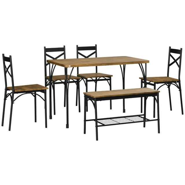 Industrial Dining Table Set for 6 People, 6 Piece Kitchen Table and