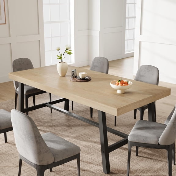 Industrial Dining Table for 6-8 People, 70.87" Long Wooden Kitchen Table with Sturdy Metal Frame & Rustic Brown Finish