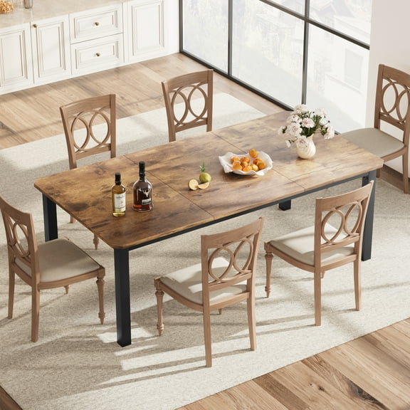 Industrial Dining Table for 8, 78 Inch Long Wooden Kitchen Table with Sturdy Metal Frame, Rectangular Counter Height Table for Dining Room