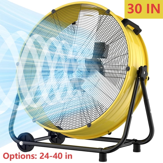 Industrial Drum Fan 30", High Velocity, 8520 CFM, 3-Speed, Heavy Duty Metal Fan for Commercial, Factory(Yellow+Black)