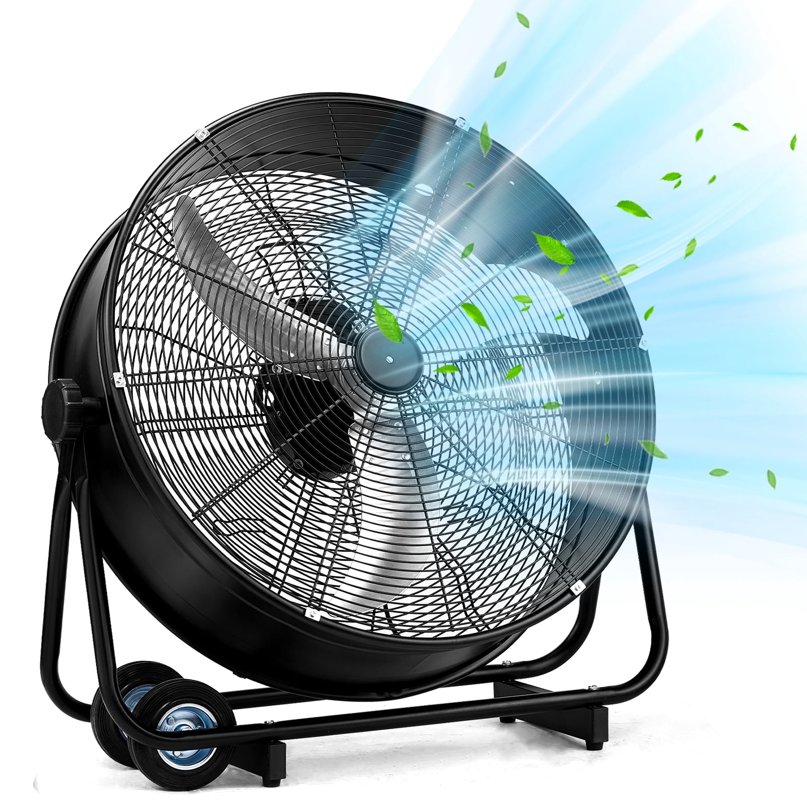 Industrial Drum Fan, 30in 110V 230W High Velocity Floor Fan,3 Speed Heavy Duty Black Metal Air Circulator,Adjustable Tilt with Outer Double Wheels,Copper Motor Single Side for Warehouse Commercial