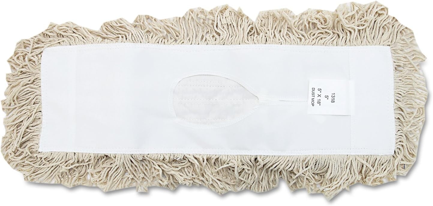 Industrial Dust Mop Head, Hygrade Cotton, 18 Width X 5 Depth, White
