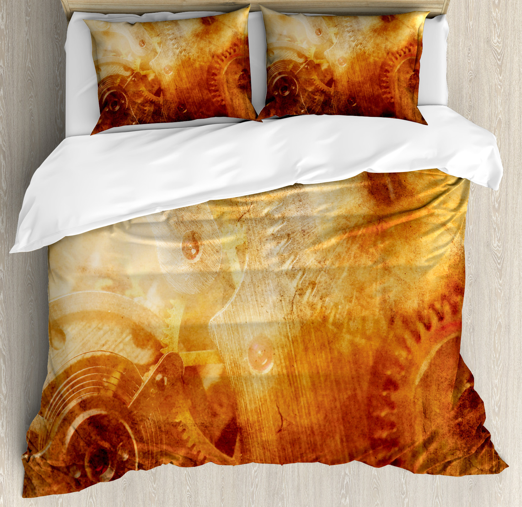 Rust Motion Industrial Duvet Cover Set, Background of Machinery Mechanism in Retro ...