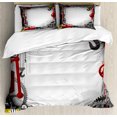 thumbnail image 1 of Industrial Duvet Cover Set, Engineering Themed Gears Levers and Meters Flue Lifting Crane, Decorative 3 Piece Bedding Set with 2 Pillow Shams, Queen Size, Orange Yellow Grey, by Ambesonne, 1 of 3