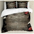 thumbnail image 1 of Industrial Duvet Cover Set, Grungy Tools on a Wooden Board Manual Manufacturing Repairing in Workshop, Decorative 3 Piece Bedding Set with 2 Pillow Shams, Queen Size, Brown Grey Red, by Ambesonne, 1 of 3