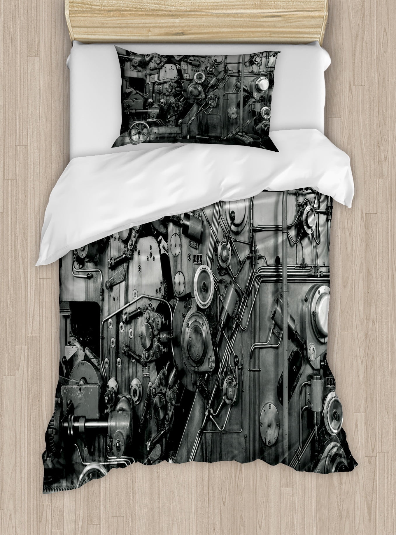 Twin Black and White Industrial Duvet Cover Set