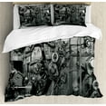 thumbnail image 1 of Industrial Duvet Cover Set, Modern Times Detail of Rusted Machine in Factory Physical Equipment Process, Decorative 3 Piece Bedding Set with 2 Pillow Shams, King Size, Black and White, by Ambesonne, 1 of 3