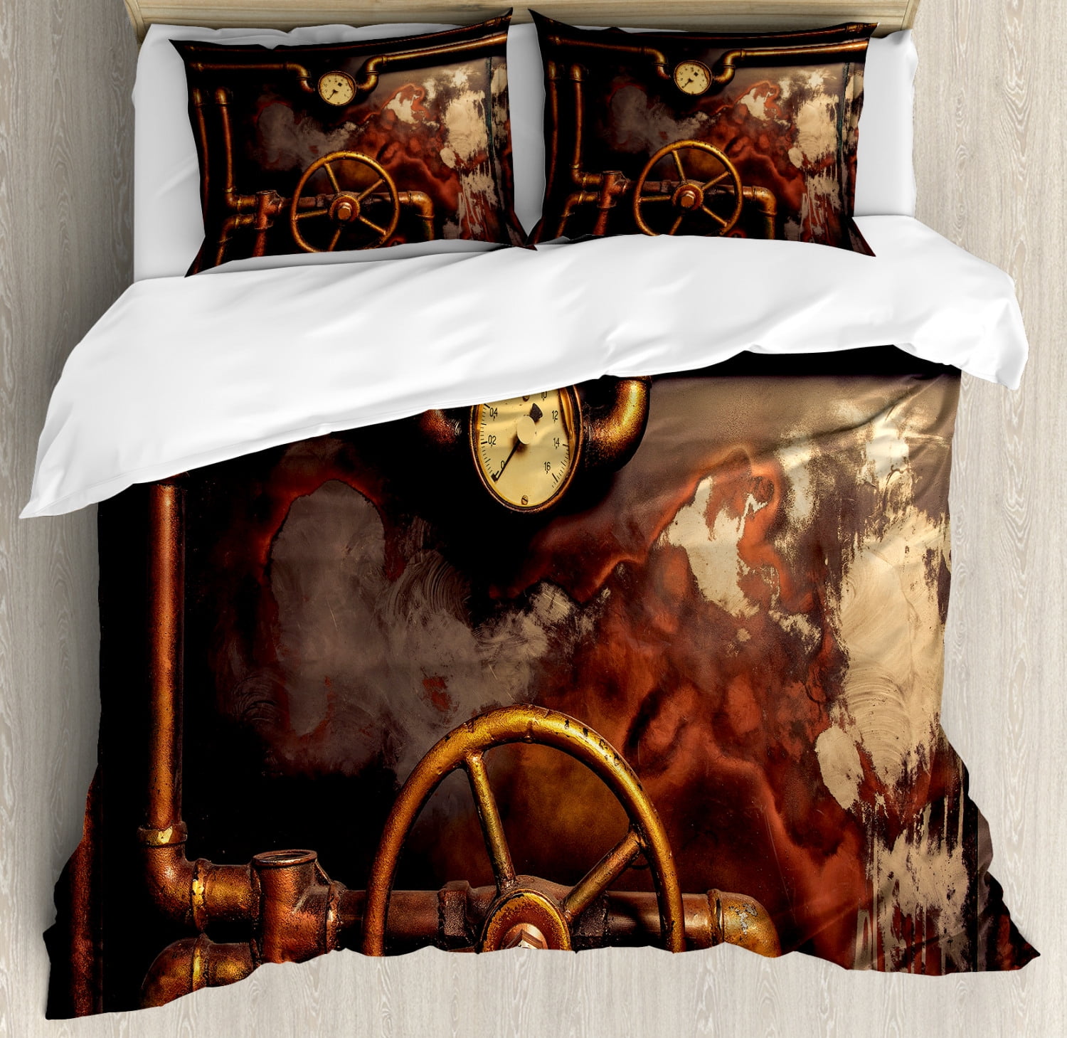 Industrial Bronze and Dark Orange Queen Duvet Cover Set