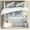thumbnail image 1 of Industrial Duvet Cover Set Queen Size, Steampunk Style Antique Composition Brass Fastening Round Figures Print, Decorative 3 Piece Bedding Set with 2 Pillow Shams, Yellow Grey White, by Ambesonne, 1 of 3