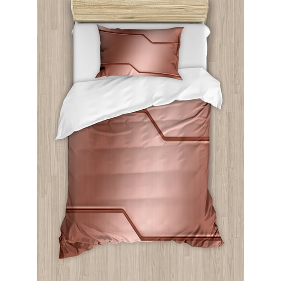 Industrial Duvet Cover Set Twin Size, Realistic Looking Steel Surface Digital Print Plate Image Technology Inspired Design, Decorative 2 Piece Bedding Set with 1 Pillow Sham, Rose, by Ambesonne