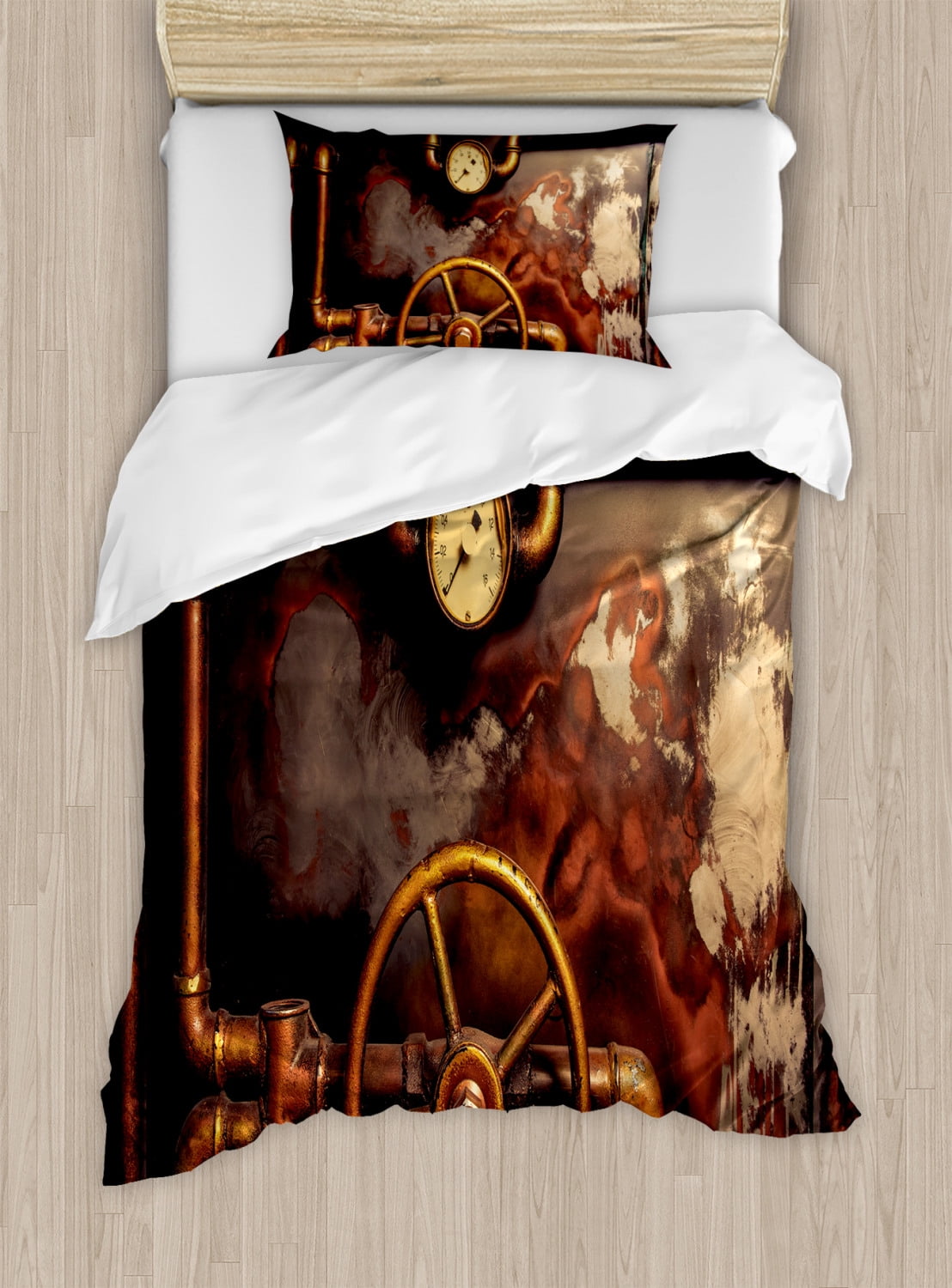 Twin Bronze and Dark Orange Industrial Duvet Cover Set