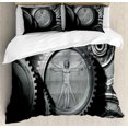 thumbnail image 1 of Industrial Duvet Cover Set, Wheels of System with Medieval Old Human Body Animation Device Gears of Whole Theme, Decorative 3 Piece Bedding Set with 2 Pillow Shams, King Size, Grey, by Ambesonne, 1 of 3