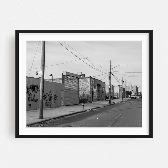 Industrial East Williamsburg 01 B&W - Brooklyn New York Photography Street Photography Black and White Graffiti City Architecture Vintage Black Framed Wall Art Print 8 x 10 inches