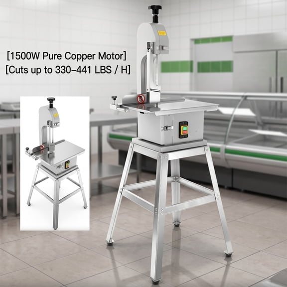 Industrial Electric Meat Cutting Saw with Stand, 2000W Heavy Duty Commercial Bone Saw Machine, Stainless Steel Meat Cutter for Frozen Meat, Pork Ribs, Cow Trotters