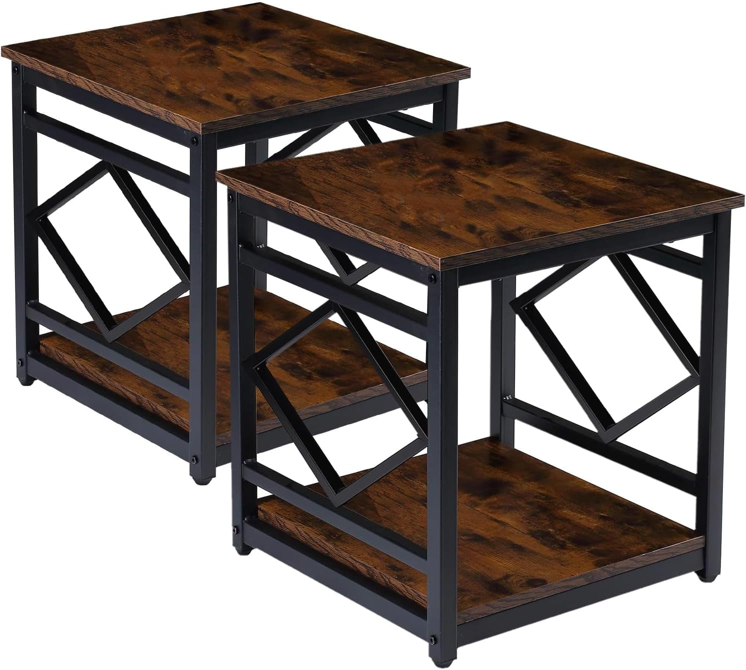 Industrial End Table Side Table with Storage 18" *18", Square Wood End Table Stand for Mini ...