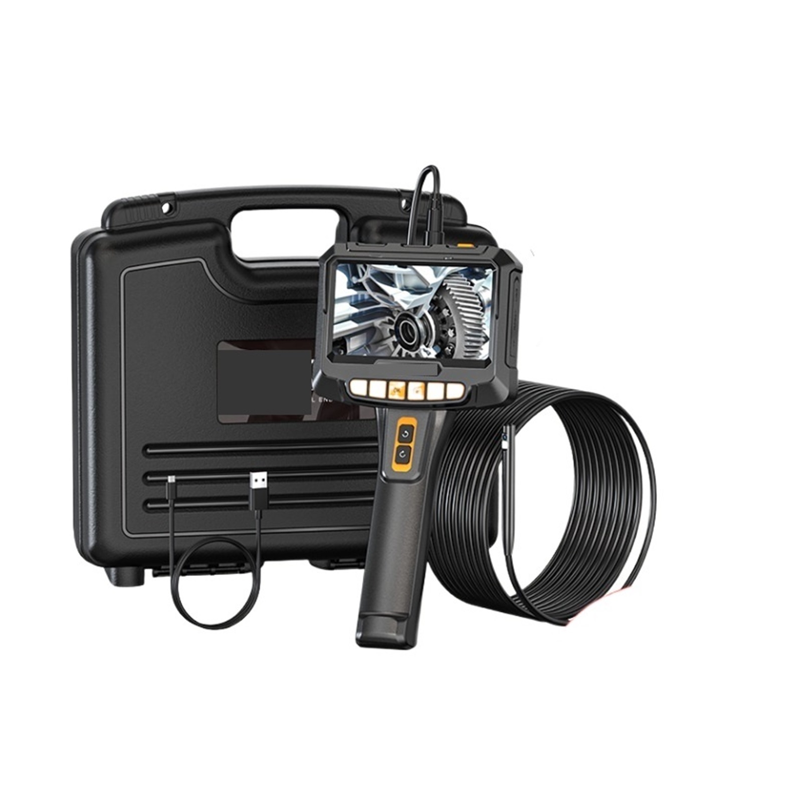 Industrial Endoscope 360° Auto Rotation Camera 360 Degree Steering Dual Lens 5'' Screen Inspection Borescope Rigid Cable ,Stunning Clarity
