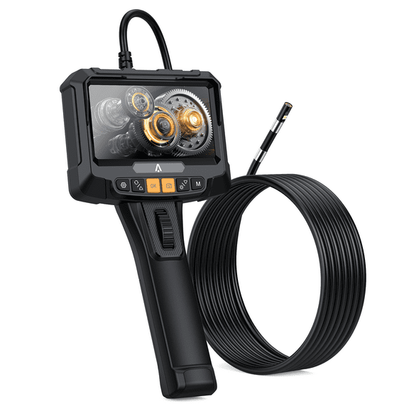 Industrial Endoscope with 5" IPS Screen, 1080P HD Dual-Lens Waterproof Inspection Camera, 16.5ft Semi-Rigid Cable and 32GB Card