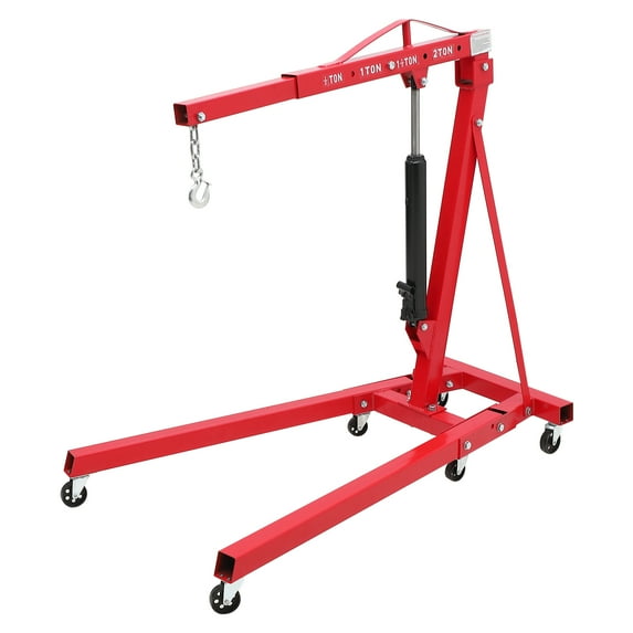Industrial Engine Hoist, 2-Ton Heavy Duty Engine Hoist Stand Cherry Picker Ship Crane with 6 Caster Wheels & Telescopic Boom Hitch, Folding Hydraulic Tilting Engine Lift 4400lbs for Garage Workshop