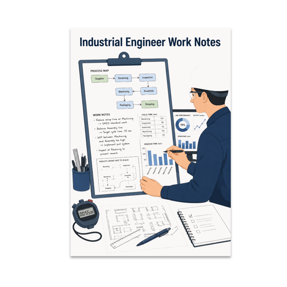 Industrial Engineer Work Notes Process Map Poster, Industrial Engineering Spaces, Classrooms, and Professional Settings, 13x19 Glossy Paper