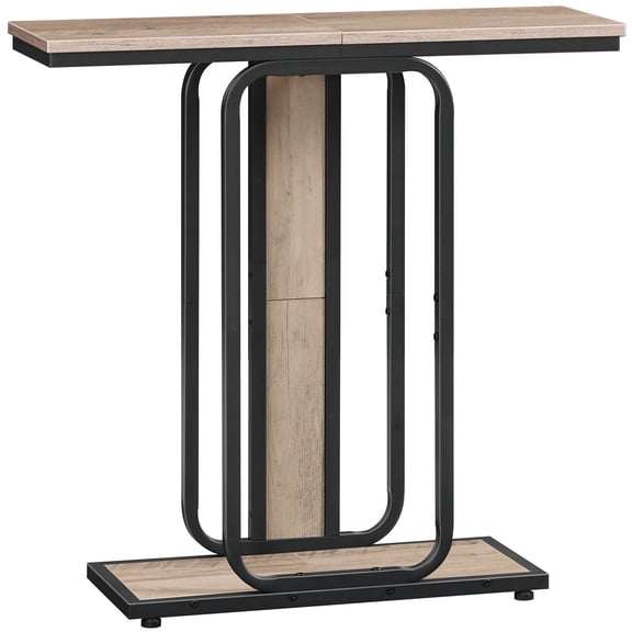 HOOBRO Industrial Geometric Console Table, 2-Tier with Storage, Greige and Black