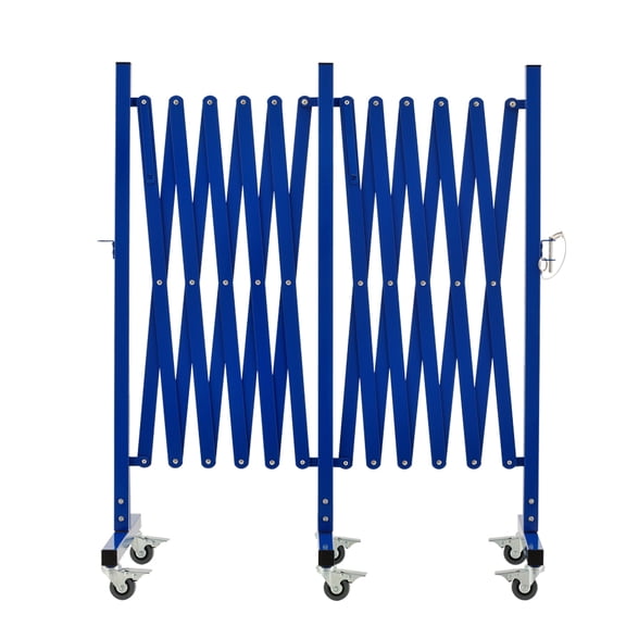 Industrial Expandable Metal Barricade, 16 FT, Blue, Portable Safety Barrier with Casters, Flexible Fence Mobile Barrier Gate