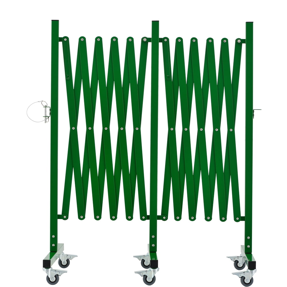 Industrial Expandable Metal Barricade, 16 FT, Green, Portable Safety Barrier with Casters, Flexible Fence Mobile Barrier Gate