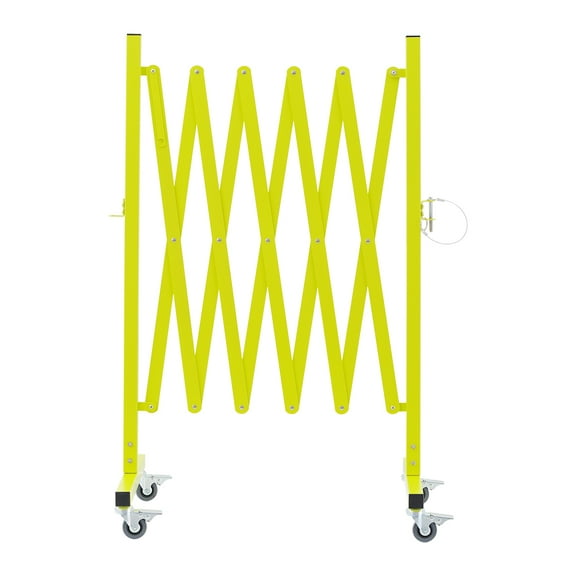 Industrial Expandable Metal Barricade, 8 Feet, Matte Yellow, Portable Safety Barrier with Casters, Flexible Fence Mobile Barrier Gate