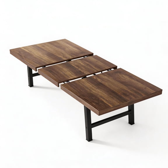 63"-83" Extendable Industrial Dining Table - Seats 6-8 - Expandable Rectangular Kitchen Table with Metal Frame for Parties-Brown
