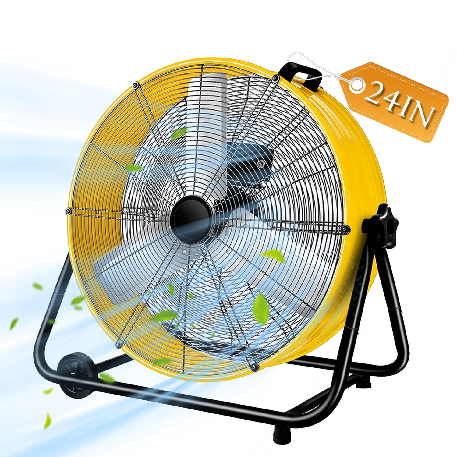 Industrial Fans 24" up to 8800 CFM, High Velocity Fan with 3 Speeds, Heavy Duty Blower Fan Equipped 360° Tilt Air Circulator Recommended Use in Warehouse, Garage, Yard, Yellow
